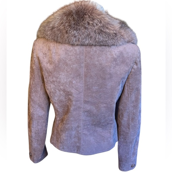 Saks Fifth Avenue Brown Suede Jacket with Fur Collar - Picture 3 of 13